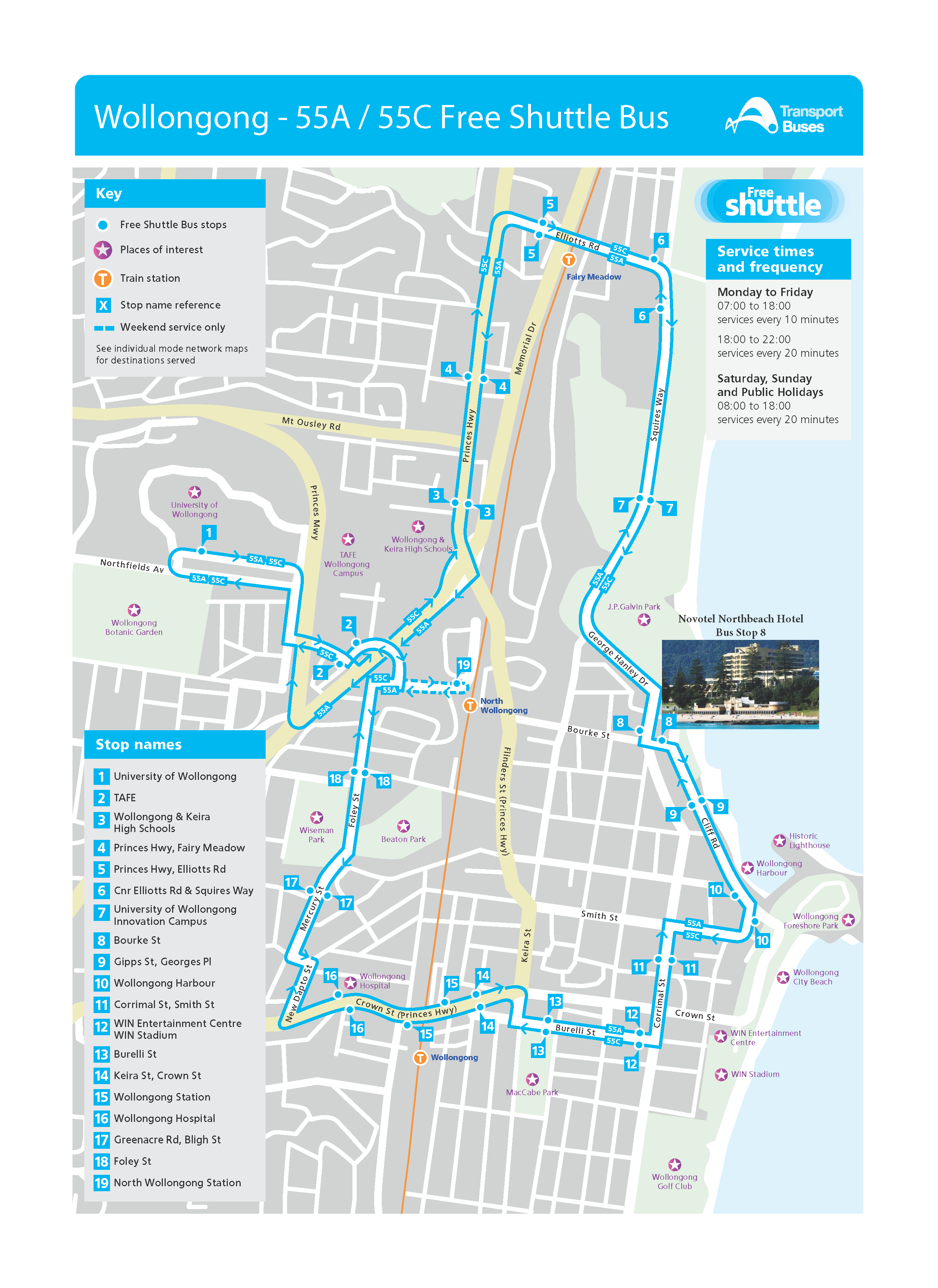 Wollongong Free Shuttle Bus Map